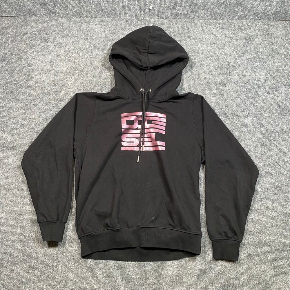 Diesel Mens Black Hoodie Metallic Pink Logo Pullover Sweatshirt Size XS